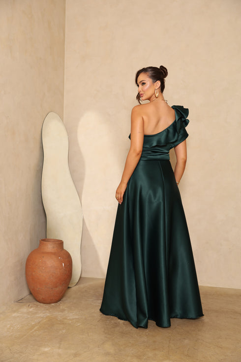 VESTIDO LISO UM OMBRO SÓ BABADO VESTIDO DE FESTA PETRA FINA